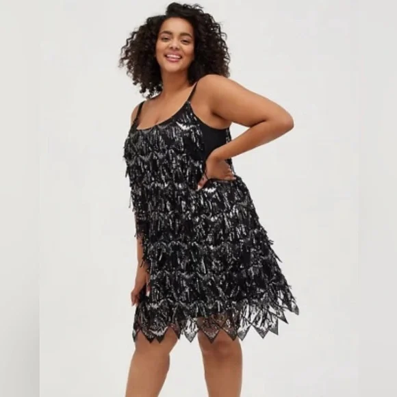plus size black sequin mini dress Adelle Sequin Mini Dress (Black) main image 0